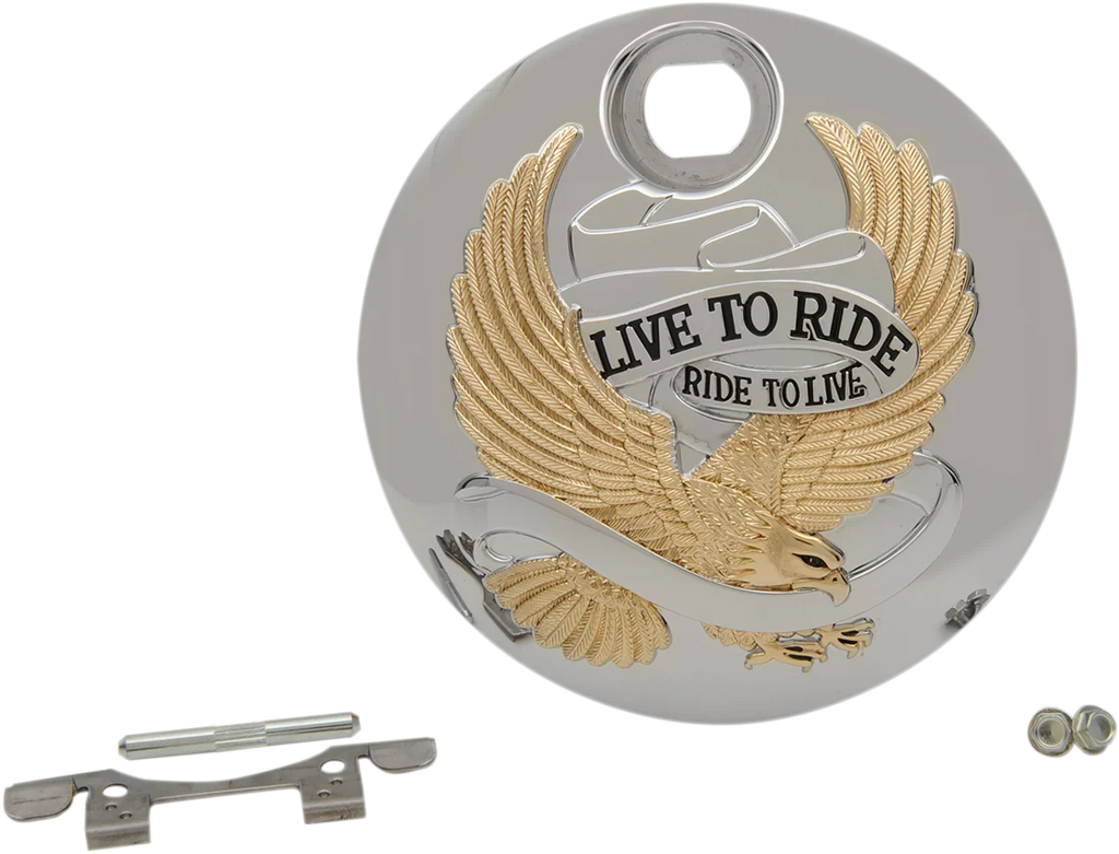 "Live to Ride" Console Door - Chrome with Gold DragSpecialties T22-0151CGA - Side View