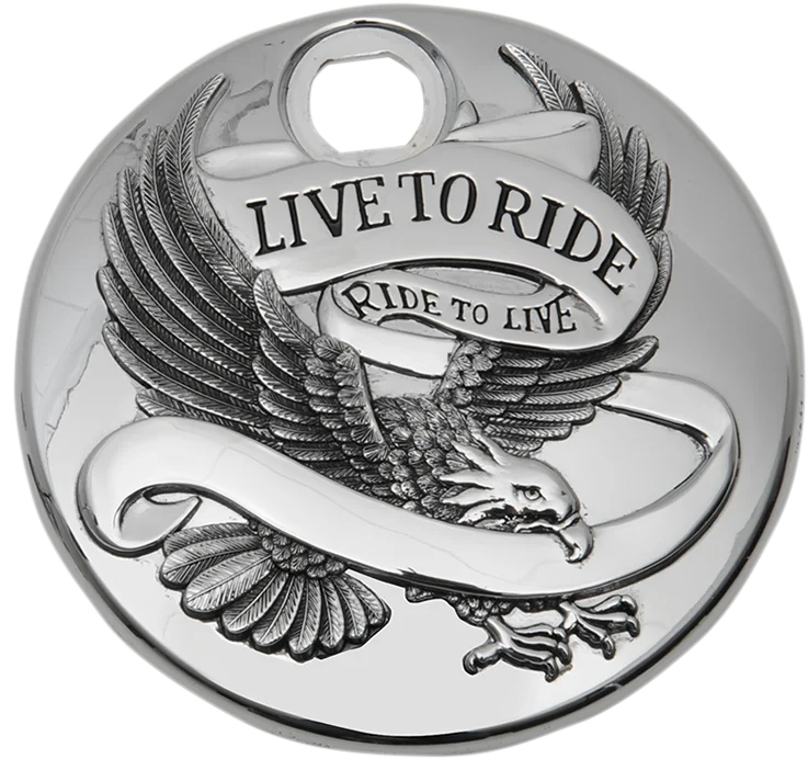 "Live to Ride" Console Door - Chrome with Gold DragSpecialties T22-0151CGA - Detail View