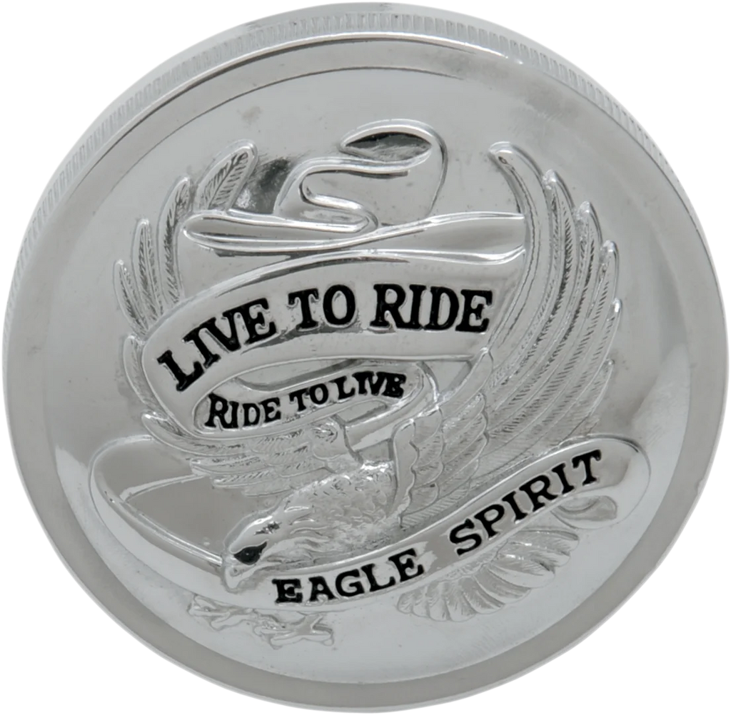 "Live to Ride" Gas Cap - Vented - Chrome DragSpecialties 72644 - Side View