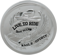Load image into Gallery viewer, "Live to Ride" Gas Cap - Vented - Chrome with Gold DragSpecialties 72647 - Side View
