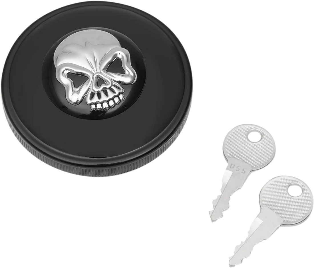 Locking Gas Cap - Skull - Vented - Gloss Black DragSpecialties 03-0320ABS-A - Detail View