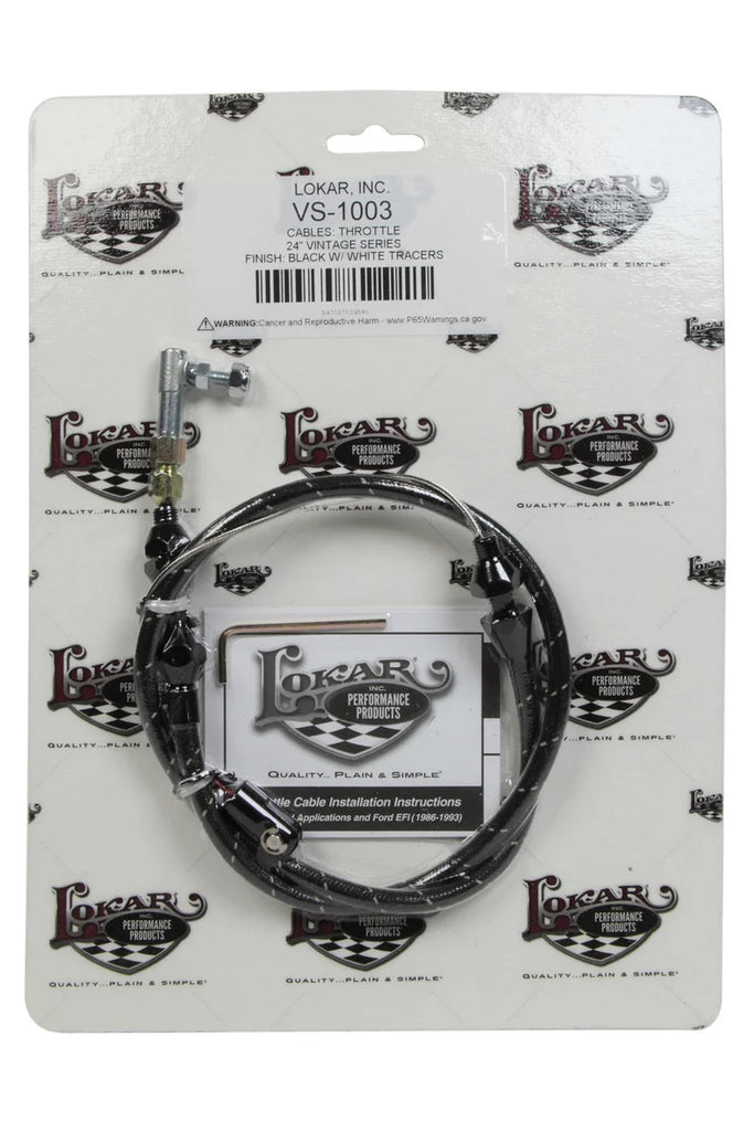 Lokar VS Throttle Cable Black Black Wrap w/ White Trac