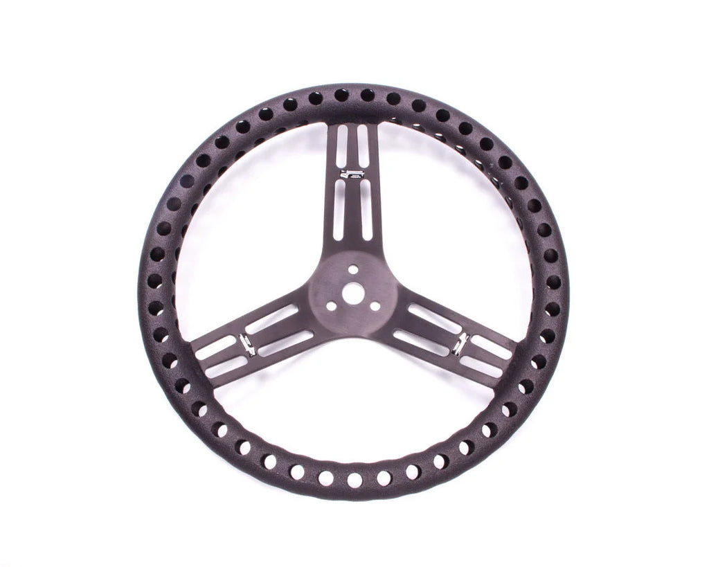 Longacre Streering Wheel 14in Dished Drilled Black 52-56833