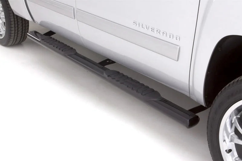 Lund 01-13 Chevy Silverado 1500 Crew Cab 5in. Oval Straight SS Nerf Bars - Polished - Back View