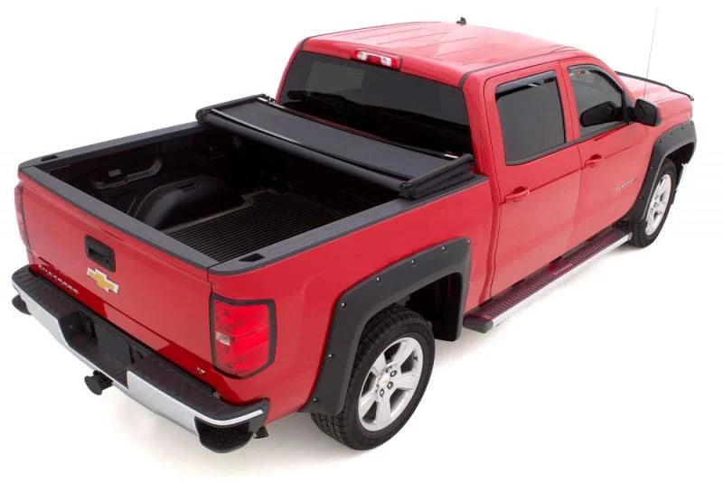 Lund 04-12 Chevy Colorado (5ft. Bed) Genesis Elite Tri-Fold Tonneau Cover - Black - Back View