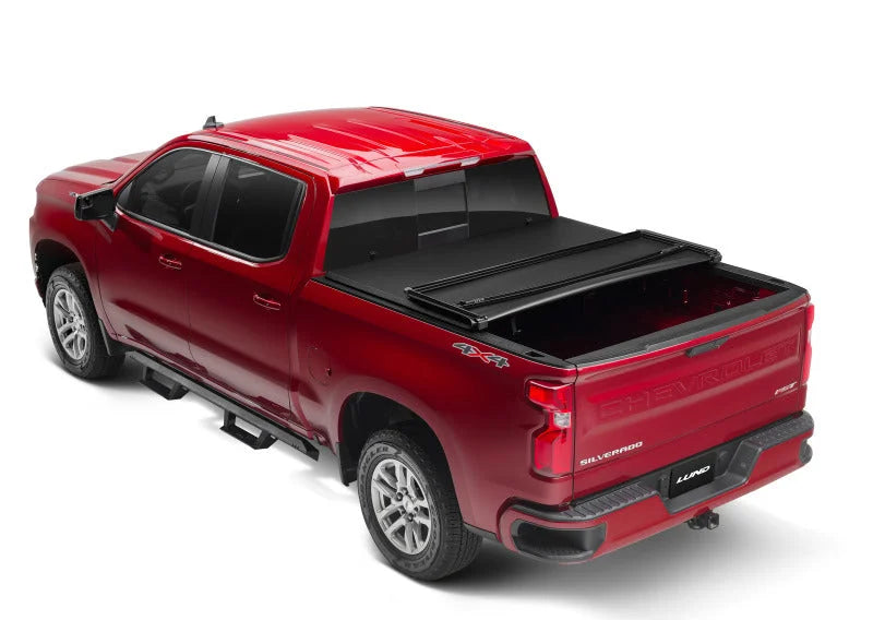 Lund 07-13 Chevy Silverado 1500 (6.5ft. Bed) Genesis Tri-Fold Tonneau Cover - Black - Back View