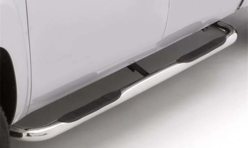 Lund 09-14 Ford F-150 SuperCab 3in. Round Bent SS Nerf Bars - Polished - Side View