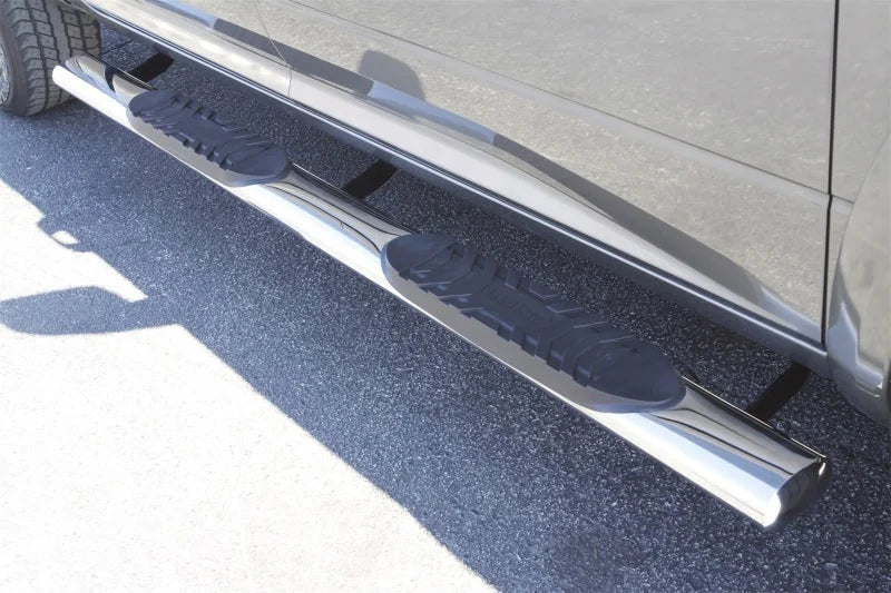 Lund 10-17 Dodge Ram 2500 Crew Cab 5in. Oval Straight SS Nerf Bars - Polished - Side View