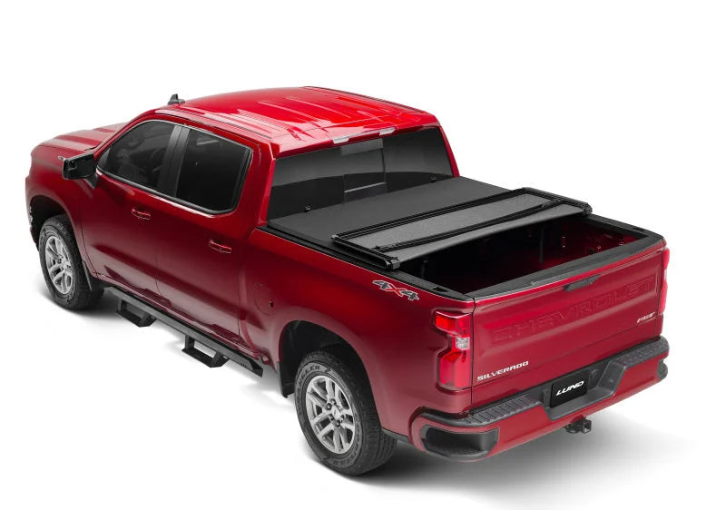 Lund 14-17 Chevy Silverado 1500 (8ft. Bed) Genesis Elite Tri-Fold Tonneau Cover - Black - Installation View