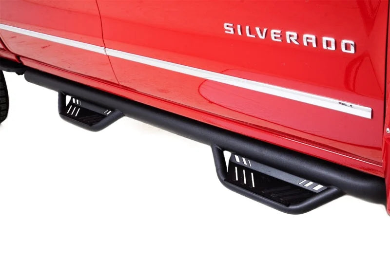 Lund 16-17 Nissan Titan XD Crew Cab Terrain HX Step Nerf Bars - Black - Installation View