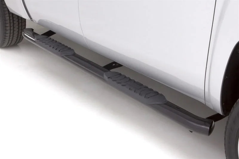Lund 2005+ Toyota Tacoma Double Cab 5in Oval Curved Steel Nerf Bars - Black - Installation View