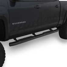 Load image into Gallery viewer, Lund 2019 Chevrolet Silverado 1500 Crew Cab 5in Oval Curved Steel Nerf Bars - Black - Installation View