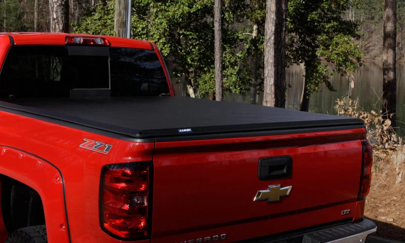 Lund 22-23 Ford Maverick (4.5ft Bed) Hard Fold Tonneau Cover - Black - Back View