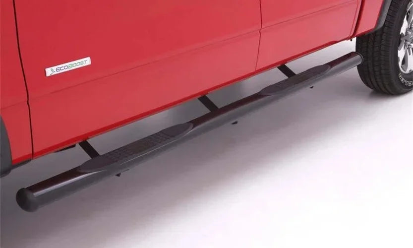 Lund 15-18 Ford F-150 SuperCrew 4in. Oval Straight Steel Nerf Bars - Black - Installation View