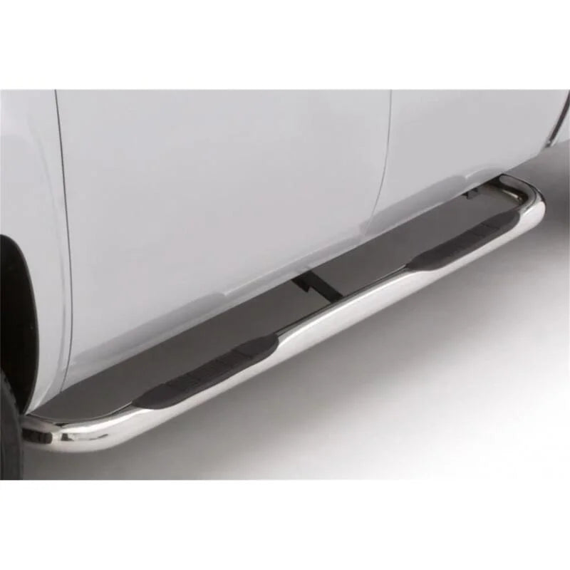 Lund 97-98 Ford F-150 SuperCab (3Dr) 4in. Oval Curved SS Nerf Bars - Polished - Detail View