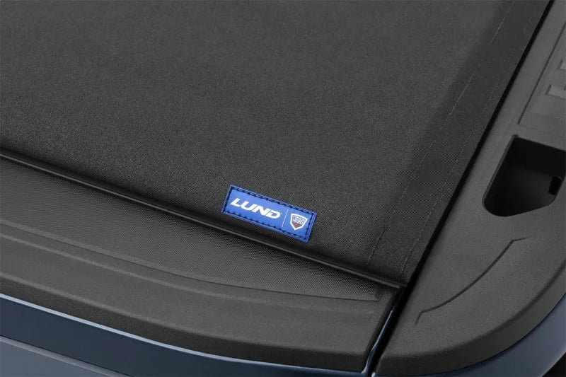 Lund 99-07 Ford F250/F350/F450 Super Duty (8ft bed) Genesis Roll Up Tonneau Cover - Black - Back View