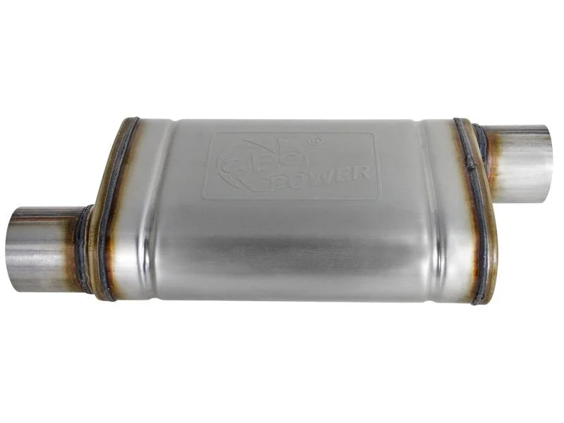 MACH Force-Xp 409 SS Muffler 3in ID Offset/Offset x 4in H x 9in W x 14in L - Oval Body - Detail View