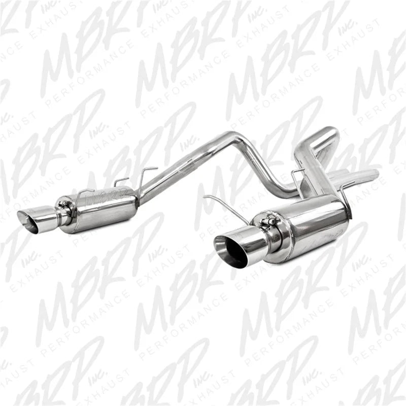MBRP 11-14 Ford Mustang GT 5.0L Dual Split Rear Street Version T409 3in Cat Back Exhaust System - Side View