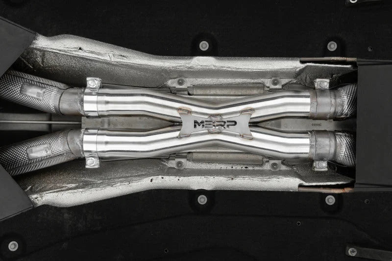 MBRP 12-21 Ferrari 812SF/812GTS/F12 6.3L/ 6.5L 3in Resonator Delete X-Pipe - T304 - Side View