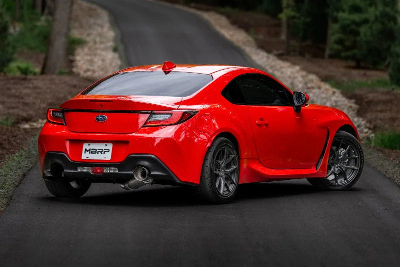 MBRP 12-22 Subaru BRZ 17-22 Toyota GR86 Stainless Steel 3in Cat-Back-Single Rear Exit w Carbon Tips - Installation View