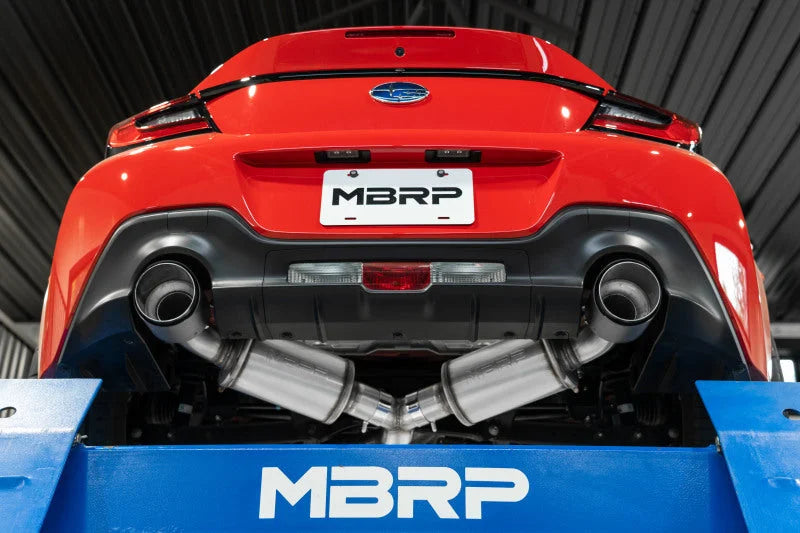 MBRP 13-16 Subaru BRZ 2.0L/ 2.4L 3in Dual Split Rear Cat Back w/Burnt End Tips- T304 - Side View