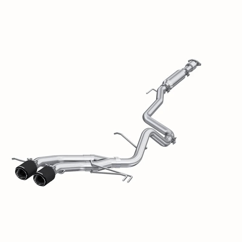MBRP 13-18 Hyundai Veloster Turbo Dual Exit T409 2 1/2in Cat Back w/ Carbon Fiber Tips - Side View