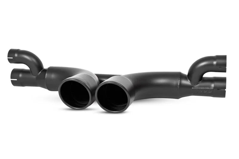 MBRP 14-19 Porsche GT3/GT3RS 3in Center Muffler Bypass 4in Tips - Black Coated - Side View