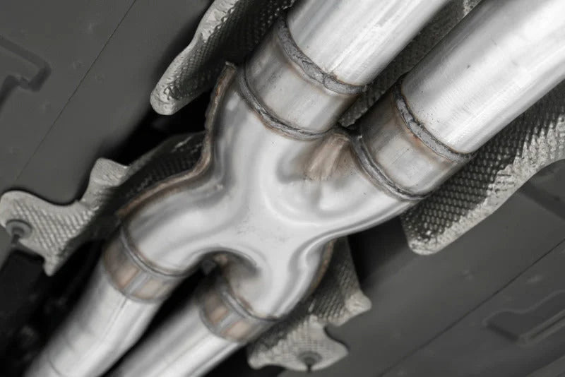MBRP 15-16 Dodge Challenger RT 5.7L Aluminized Steel 3in Dual Rear Cat-back Quad Tips - Street - Back View