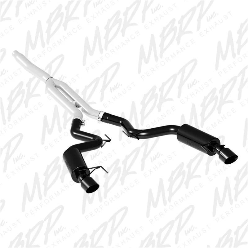 MBRP 15-19 Ford Mustang EcoBoost 2.3L Black 3in Cat Back Dual Split Rear Exit (Race Version) - Side View
