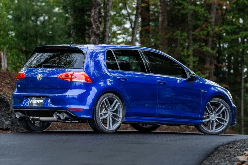 MBRP 15-19 VW Golf R 3 in Cat Back w/ 4 in OD Quad Carbon Fiber Tips - T304 - Installation View