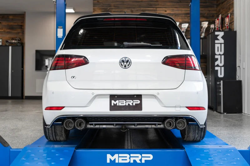 MBRP 15-19 VW Golf R MK7/MK7.5 3in T304 Cat Back Exhaust w/ Carbon Fiber Tips - Installation View