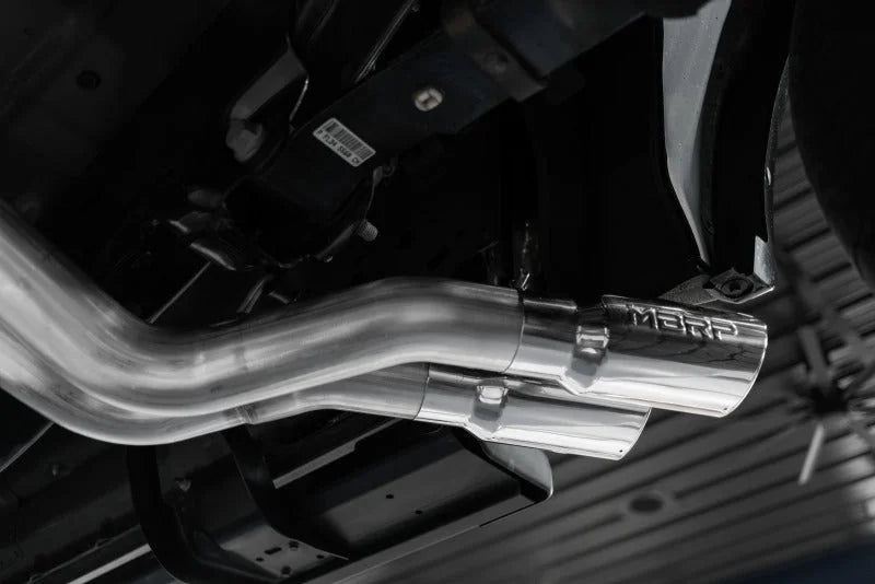 MBRP 15-20 Ford F150 Pre-Axle 4in OD Tips Dual Outlet 3in Black Coated Cat Back Exhaust - Back View