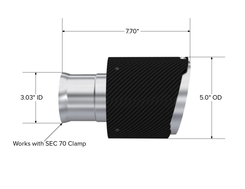 MBRP 15-23 Dodge Charger 5.7L/6.2L/6.4L T304 3in ID / 5in OD Out / 8in Length Angle Cut Carbon Tip - Side View