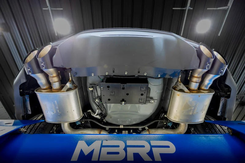 MBRP 15-24 Ford Mustang T304 SS 4in OD / 6.5in Length Quad Tip Cover Kit - Black Tip - Side View