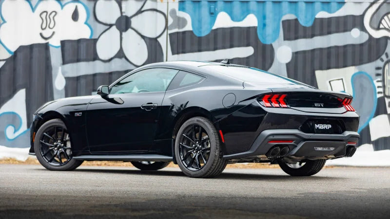 MBRP 15-24 Ford Mustang T304 SS 4in OD / 6.5in Length Quad Tip Cover Kit - Black Tip - Installation View
