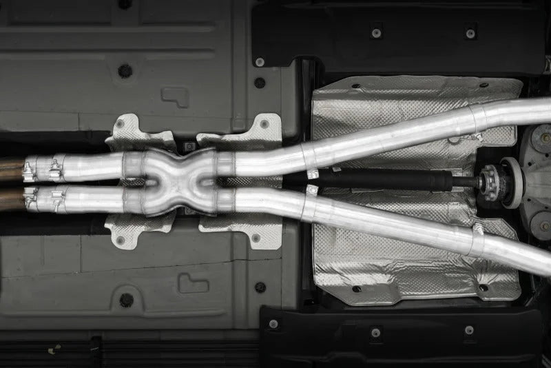 MBRP 15-Up Challenger 5.7L /  17-Up 6.2L/6.4L 3in Race Series Cat-Back w/ Quad Tips AS Exhaust - Back View