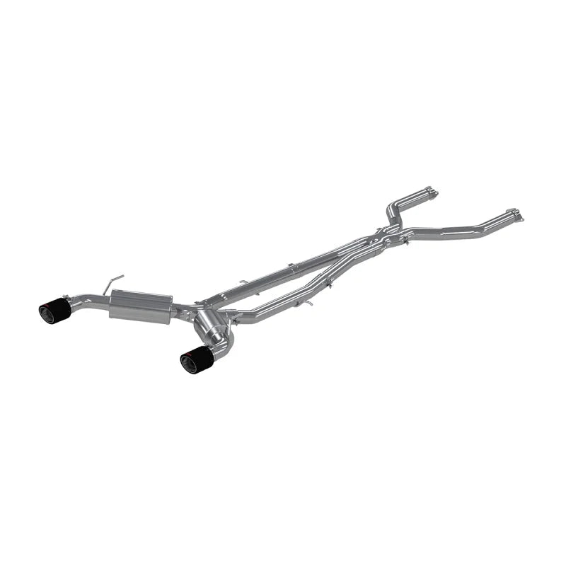 MBRP 16-19 Infiniti Q50 3.0L FWD/AWD 3in Cat Back w/ 4.5in OD Carbon Fiber Tips - T304 - Side View
