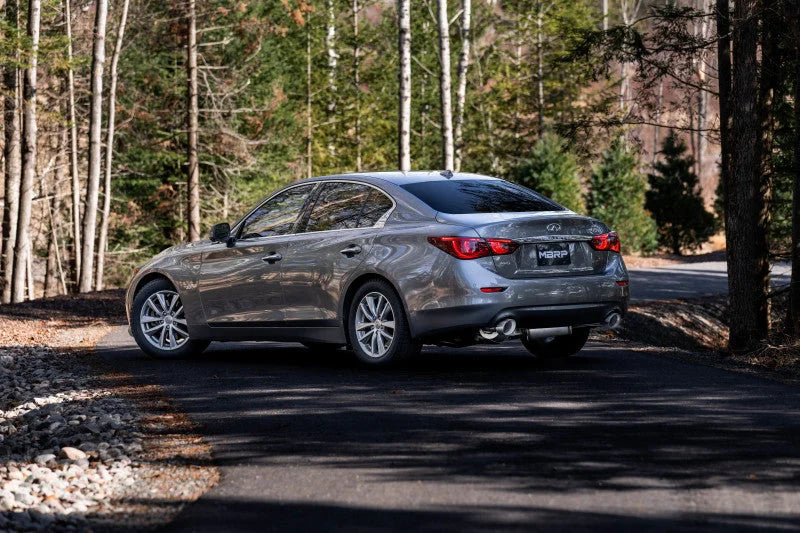 MBRP 16-22 Infiniti Q50 3.0L RWD/AWD 3in Cat-Back Dual Split Rear Street Version T304 - Installation View