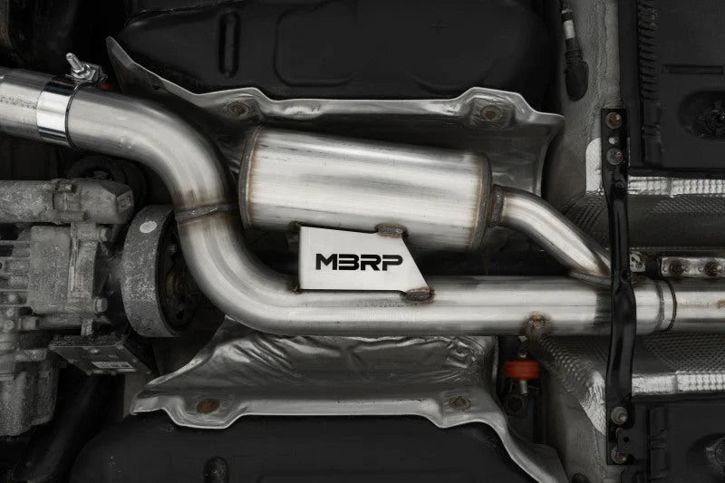 MBRP 17-19 VW Golf Sportwagen/Alltrack 1.8T T304SS 3in Cat-Back 2.5in Dual Split Rear w/ SS Tips - Back View