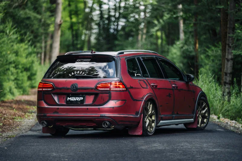 MBRP 17-19 VW Golf Sportwagen/Alltrack 1.8T T304SS 3in Cat-Back 2.5in Dual Split Rear w/ SS Tips - Installation View