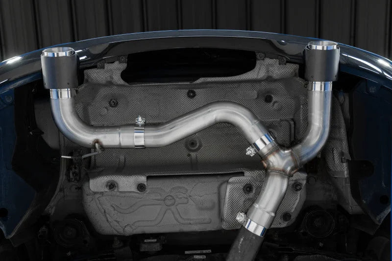 MBRP 17-21 BMW M240I 3.0L 3in Axle Back Dual Rear Exit w/ T304 SS Carbon Fiber Tips (Street Version) - Side View