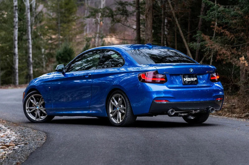 MBRP 17-21 BMW M240I 3.0L 3in Axle Back Dual Rear Exit w/ T304 SS Carbon Fiber Tips (Street Version) - Installation View