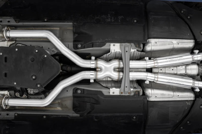 MBRP 17+ Infiniti Q60 3.0L RWD/AWD 3in Cat-Back Dual Split Rear Street Version w/4.5in OD Tips -T304 - Side View