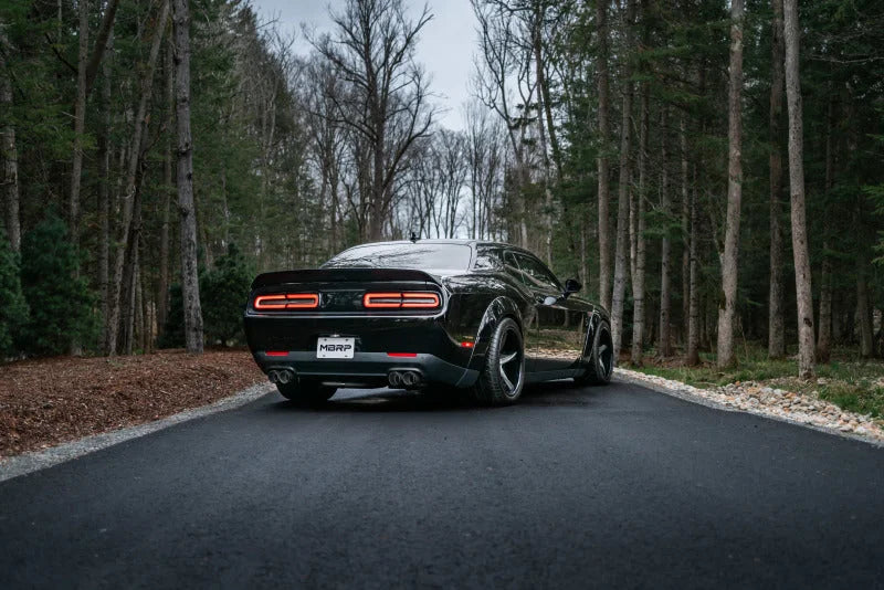 MBRP 17-Up Dodge Challenger 5.7L/6.2L/6.4L Carbon Fiber Quad Tip T304 Catback Exhaust - Installation View