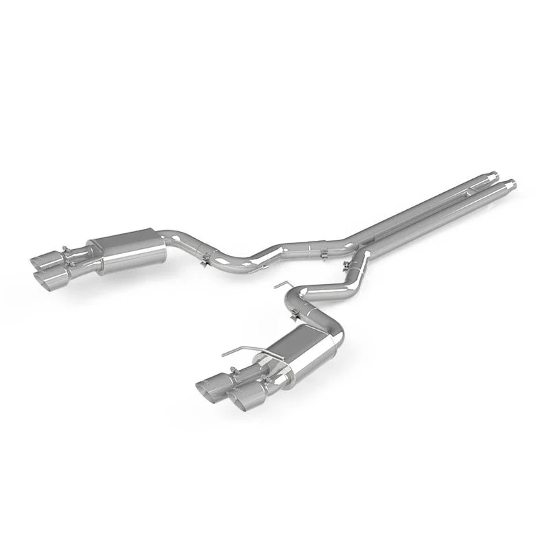 MBRP 18-19 Ford Mustang GT 5.0 3in Dual Split Rear AL Cat Back w/ Quad 4.0in Dual Wall Tips - Side View