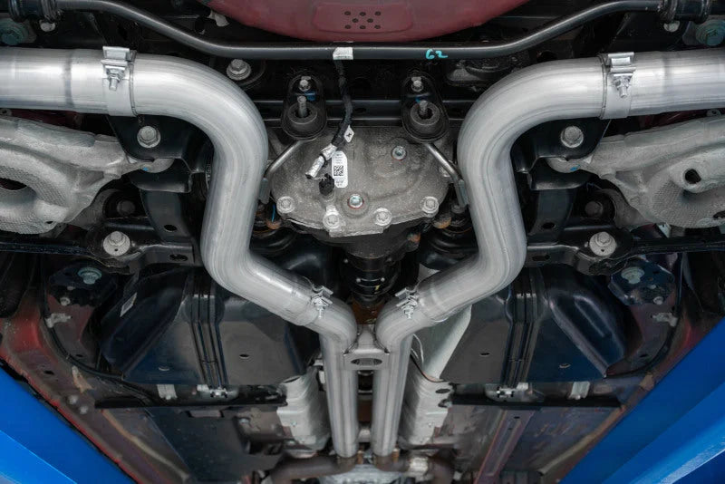 MBRP 18-19 Ford Mustang GT 5.0 3in Dual Split Rear Cat Back w/ Quad 4.0in Dual Wall Tips- T304 - Installation View