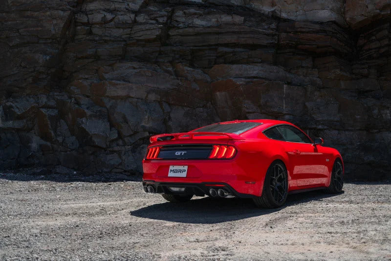 MBRP 18-19 Ford Mustang GT 5.0 3in Dual Split Rear Cat Back w/ Quad 4in Dual Wall Tips- Black Coated - Additional View 5