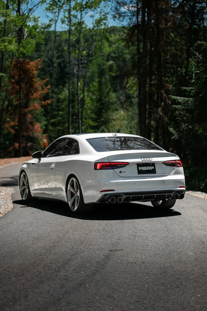 MBRP 18-21 Audi S5 Coupe/S4 Sedan T304 SS 2.5in Cat-Back Quad Rear Exit Exhaust - SS Tips - Installation View