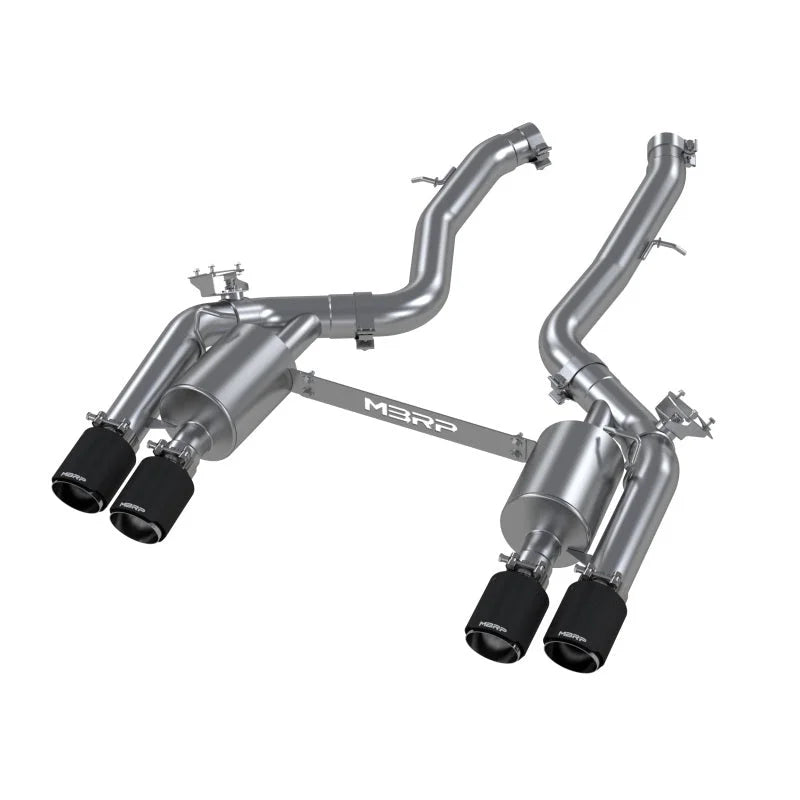 MBRP 18-22 BMW M2 Competition 3.0L T304 SS 3in Resonator-Back Exhaust Quad Rear w/ Carbon Fiber Tips - Main Product View