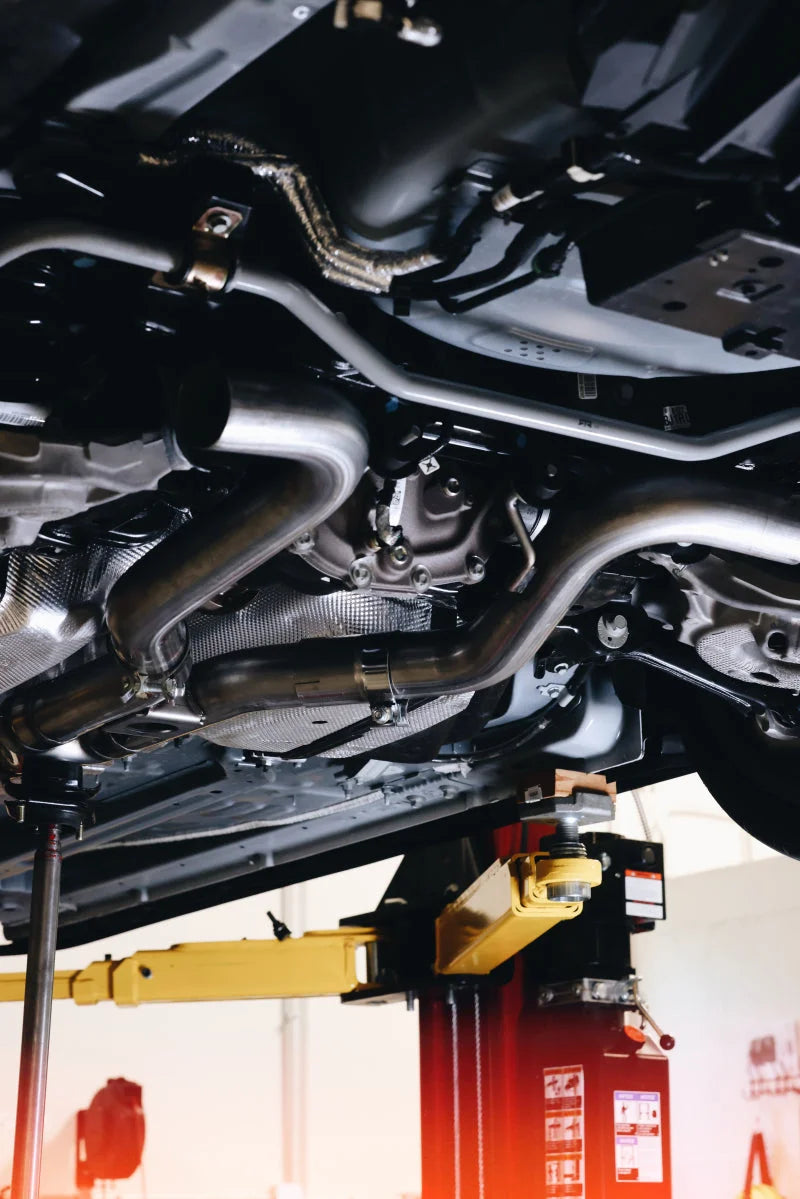MBRP 18-22 Ford Mustang 2.3L Ecoboost 3in Cat-Back Exhaust w/ Quad Carbon Fiber SS Tips - T304 - Side View